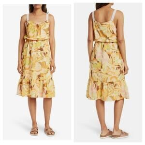 New Collective Concepts Sleeveless Crochet Trim Blouson Midi Dress Yellow Multi